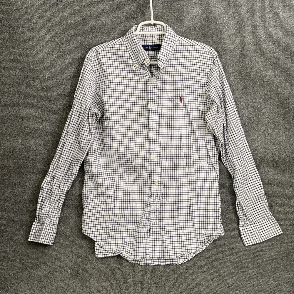 Polo Ralph Lauren Shirt Mens Sz M Plaid Long Sleeve Button Blue White Check